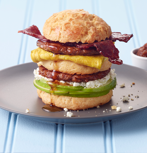 TRIPPLE DECKER TOWERING BISCUIT BREAKFAST SANDWICH