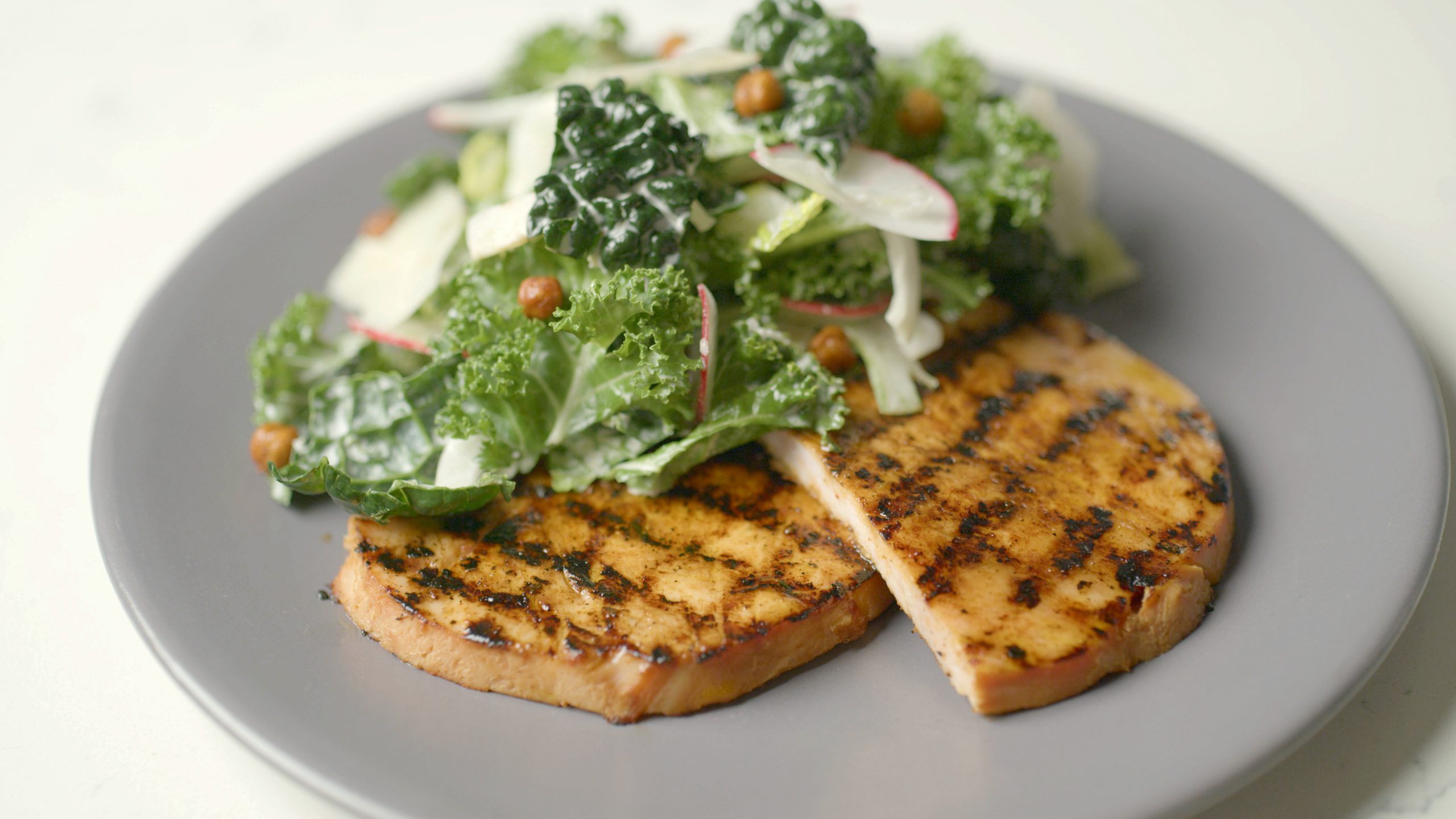 Grilled Turkey Breast with Spring Kale Caesar