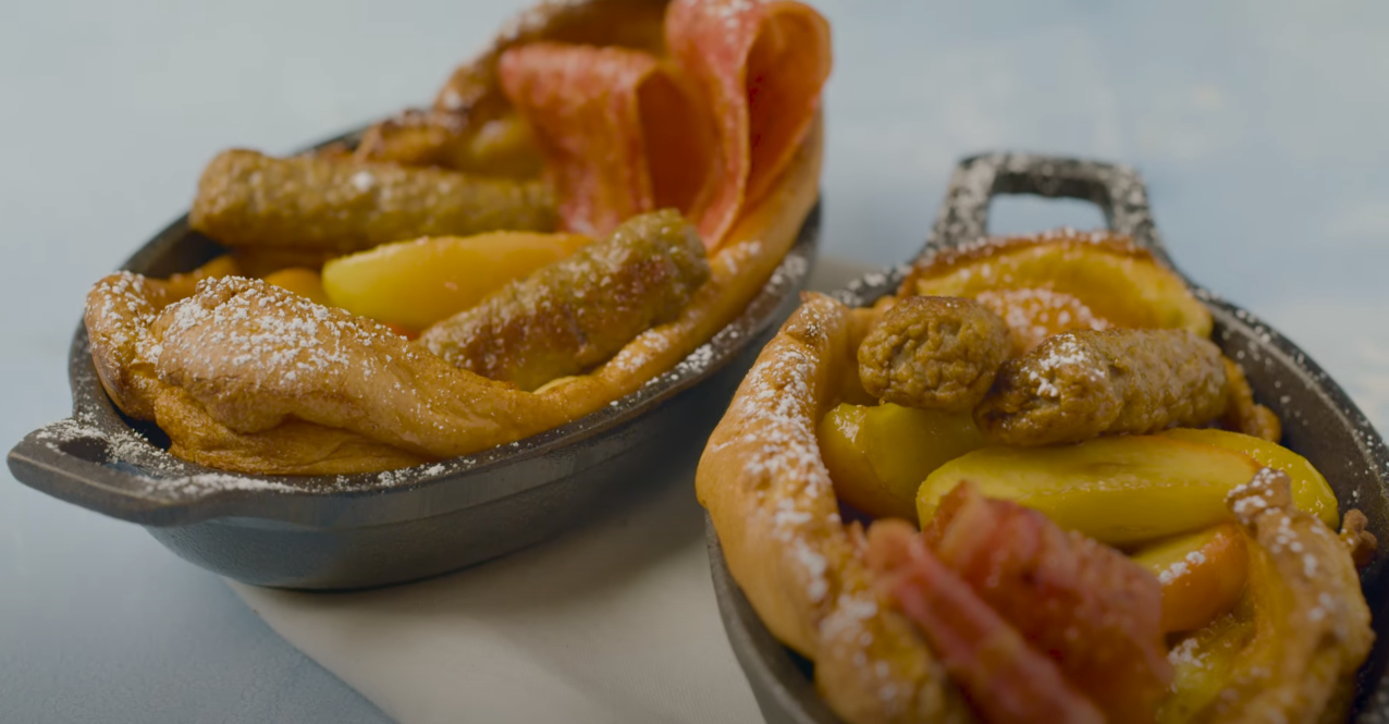 Dutch Baby with Turkey Sausage, Turkey Bacon & Caramelized Maple Apples