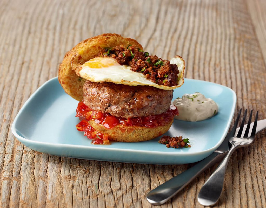 Open-Faced Turkey Chorizo Burger