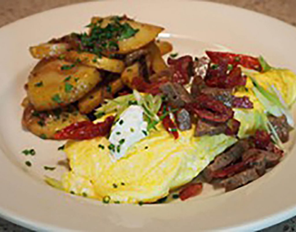 Turkey Bacon & Turkey Sausage Omelet with Lyonnaise Potatoes