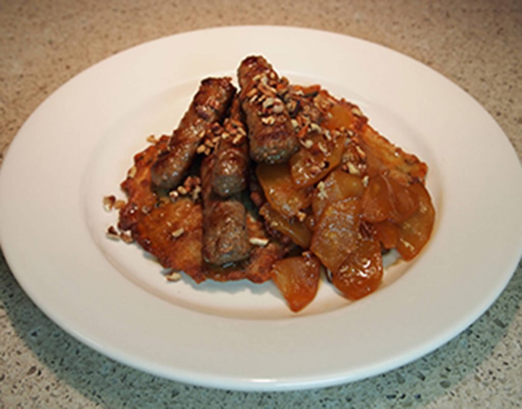 Turkey Breakfast Sausage Over Potato Pancakes with Sautéed Apples