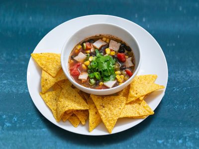 Turkey Tortilla Soup with Whole Grain Tortilla Chips