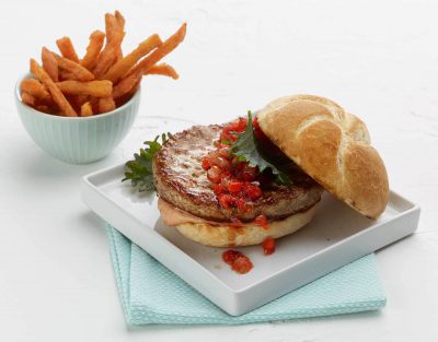 White Turkey Burger with Cranberry Chili Chutney