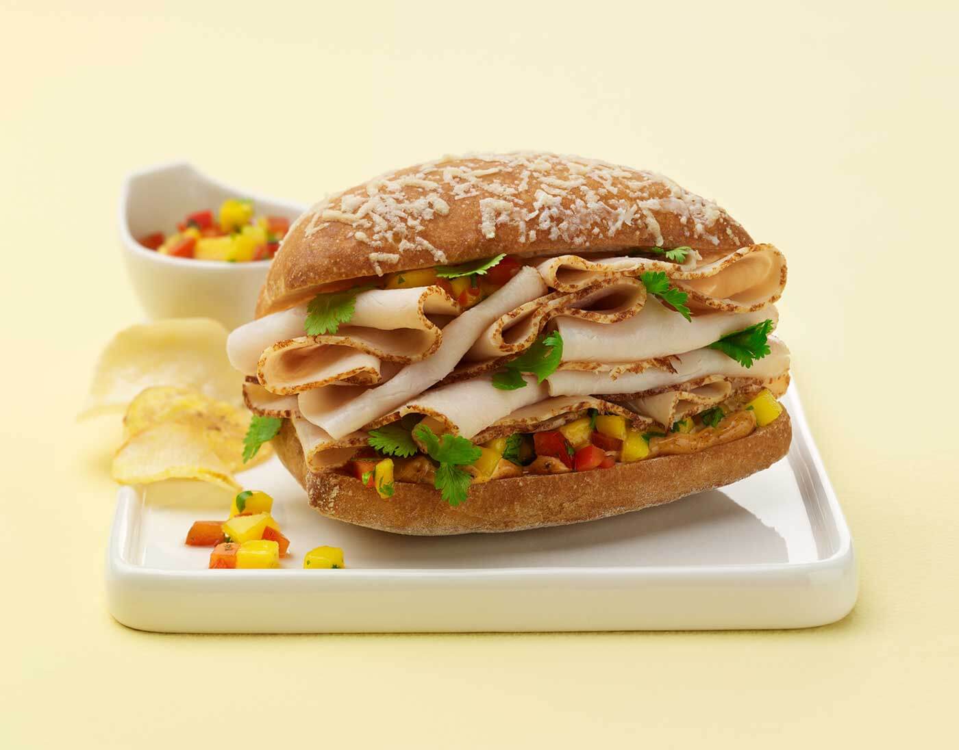 Zesty Turkey Ciabatta Sandwich with Mango Salsa